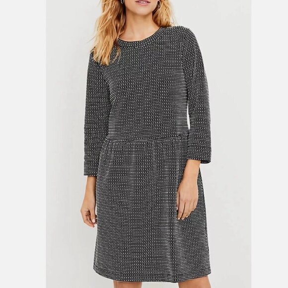 LOFT Textured Swing Dress 3/4 Sleeve Back Buttons Large P - Picture 1 of 16